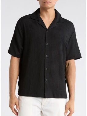 NFINITY Black Textured Short-Sleeve Button-Down Shirt